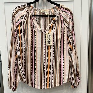 Savanna Jane V Neck Aztec Print Blouse Sz Small